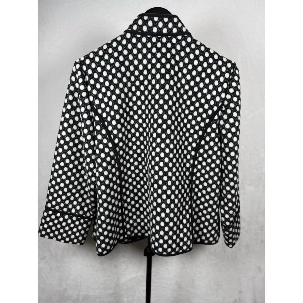 CHICO'S Polka Dot Jacket Sz 1 M 8-10 Blazer Plush Felt Black White Open Front - Picture 5 of 12